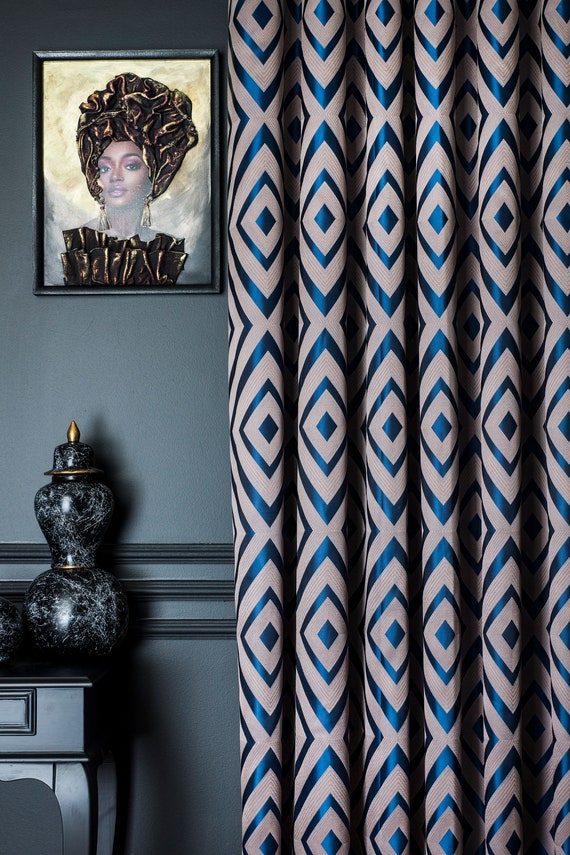 Navy Blau Gestreifte Vorhänge: Benutzerdefinierte Größe Fenster