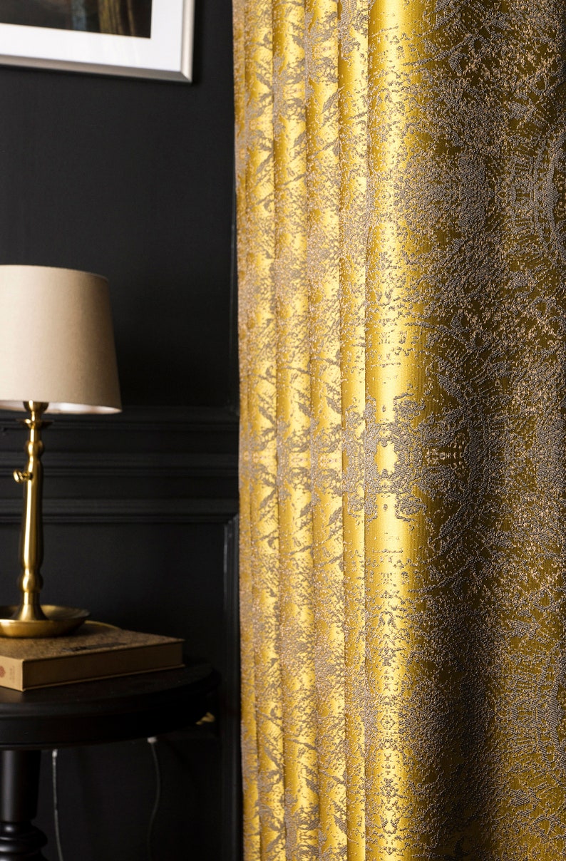 Gold Curtains Panel Striped Patterned Fabric Luxury Bedroom Etsy