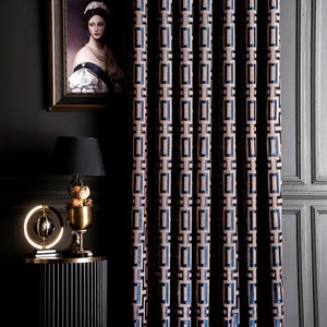 Curtain Panel for Bedroom&Livingroom,Luxury Striped Patterned Navy,Black,Grey,Gold,Ivory,Light Color Fabric,Custom Size Drape,Modern Home image 2