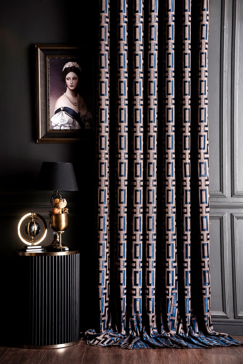 Curtain Panel for Bedroom&Livingroom,Luxury Striped Patterned Navy,Black,Grey,Gold,Ivory,Light Color Fabric,Custom Size Drape,Modern Home image 2