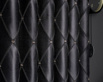 Luxury Black Curtains for Livingroom Bedroom,Geometric Patterned Striped Custom Size Drape,Cream Gray Beige Colors,Jacquart Fabric,Rideaux