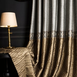 Curtains panel striped damask patterned fabric luxury bedroom living room gray brown embossed custom size drape