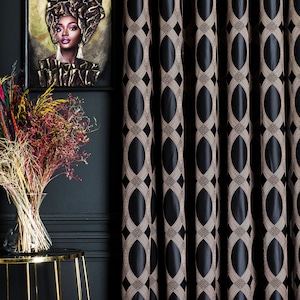 Striped Patterned Curtains: Black, Navy, Gold, Custom Size