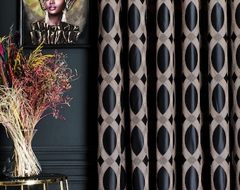 Striped Patterned Curtains: Black, Navy, Gold, Custom Size