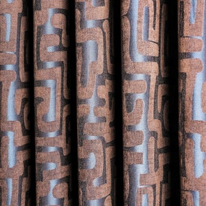 Geometric Luxury Curtain Panel, Blue Brown Beige Cream Gray Colors, Custom Modern Drapes for Living Room, Natural Home Decor
