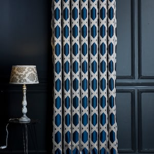 Cortinas painel azul bege listrado tecido estampado luxo quarto sala de estar tamanho personalizado