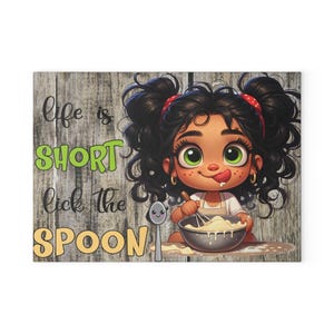 Skurriles Glas-Schneidebrett - &#39;Life is Short, Lick the Spoon!&#39; Küche Geschenk, Kochen Zubehör, Fun Decor, Geschenk für Feinschmecker, Einzigartige, Handgemacht,