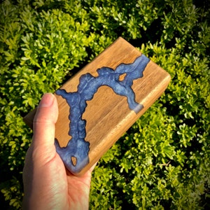 Walnut Wood Jewelry Box with Resin Art: Small Vintage Organizer