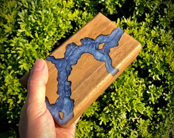 Walnut Wood Jewelry Box with Resin Art: Small Vintage Organizer