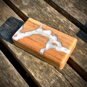 Handmade Walnut Wood Jewelry Box: Resin Inlay, Velvet Lined