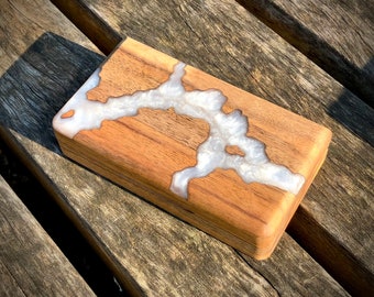 Handmade Walnut Wood Jewelry Box: Resin Inlay, Velvet Lined