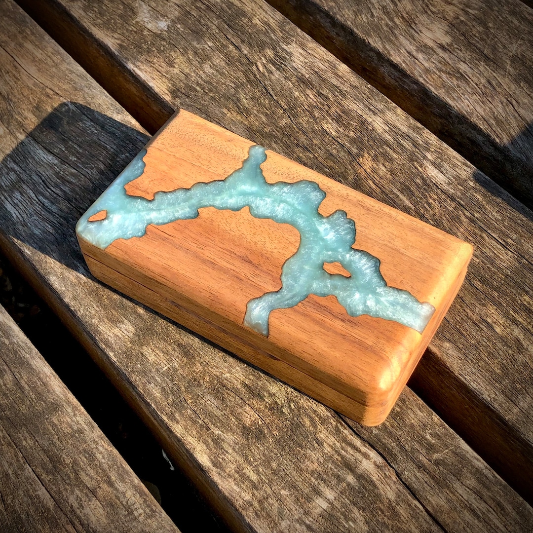 Handmade Walnut Wood Jewelry Box: Resin Inlay, Velvet Lined. - Etsy