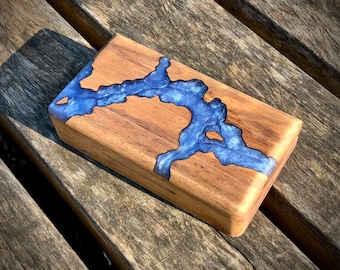 Handmade Walnut & Resin Jewelry Box with Mirror: Necklace Organizer