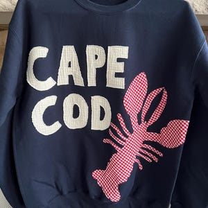 Handmade Cape Cod Lobster Patchwork Sweatshirt: Coastal Cottagecore Crewneck