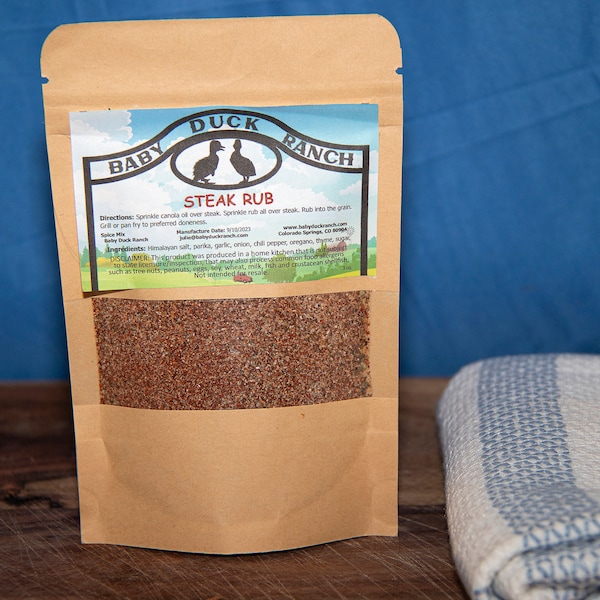 Baby Duck Ranch Steak Rub, seasoning, gilling, pan frying, for ribeye, for T-bone, for filet mignon, roast beef, French dip