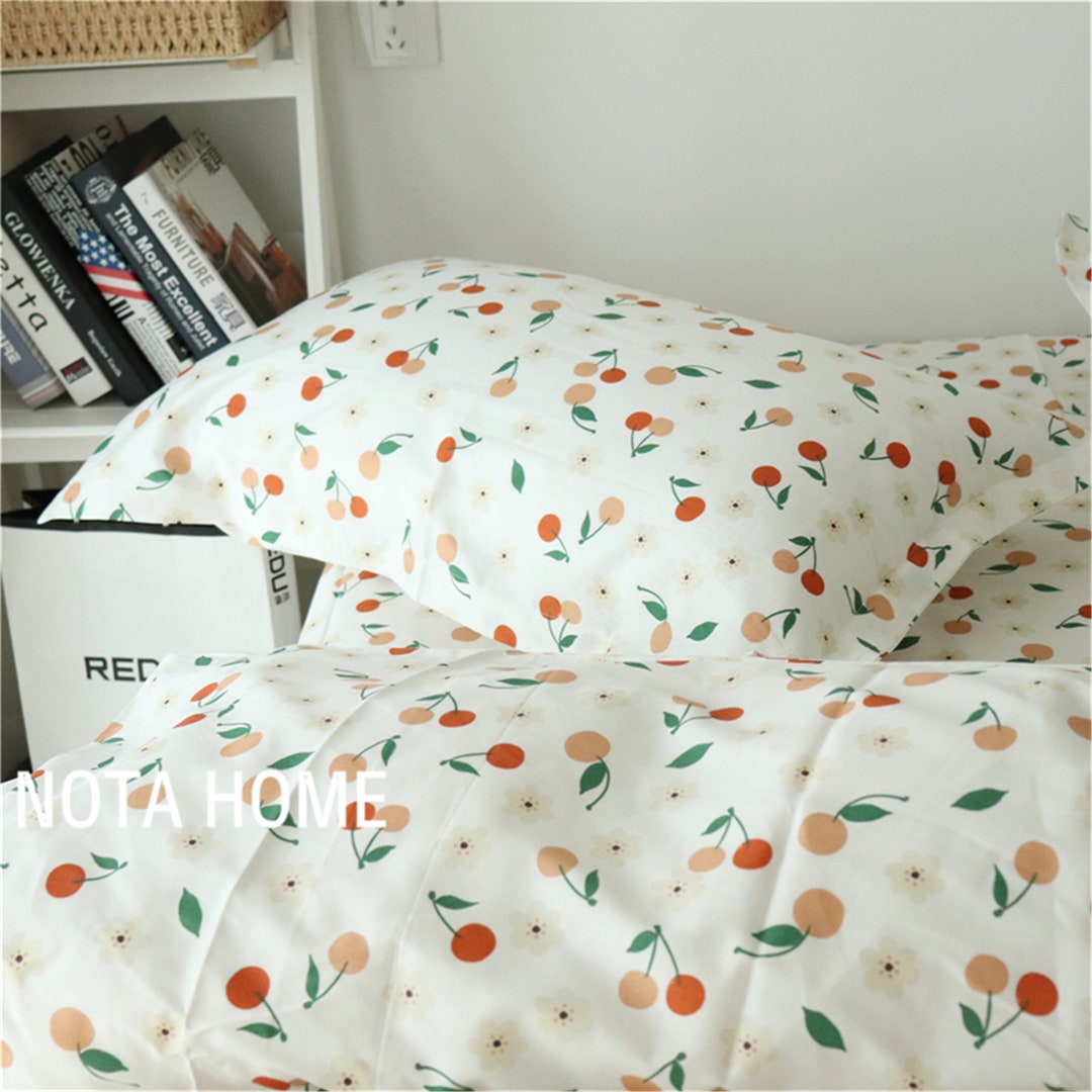 Cherry Print Cream White Duvet Covers 100 Cotton Duvet Cover Twin/full