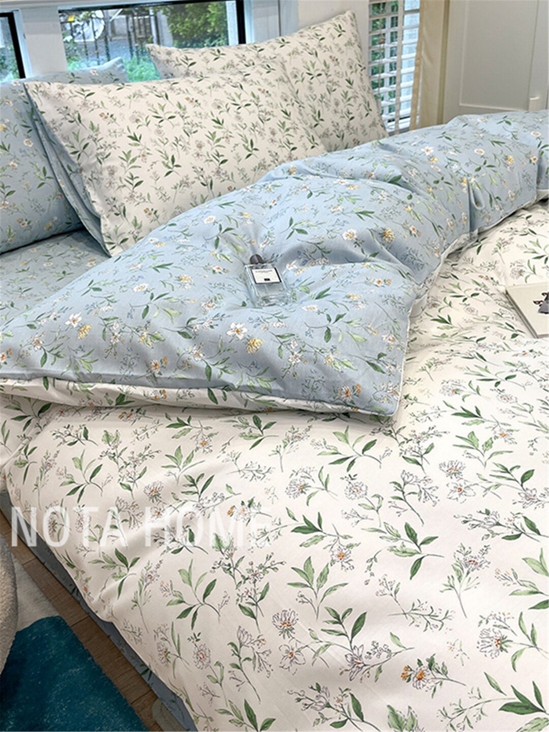 White/blue Floral Duvet Cover 100 Cotton Bedding Etsy