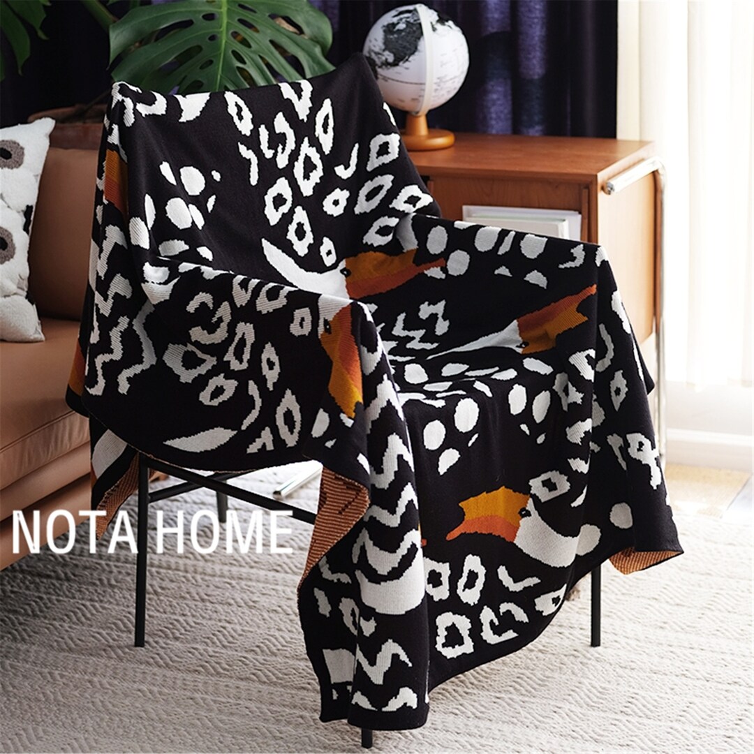 Two Layers Black White Blankets Knitgeometric Blanket Knitted Etsy