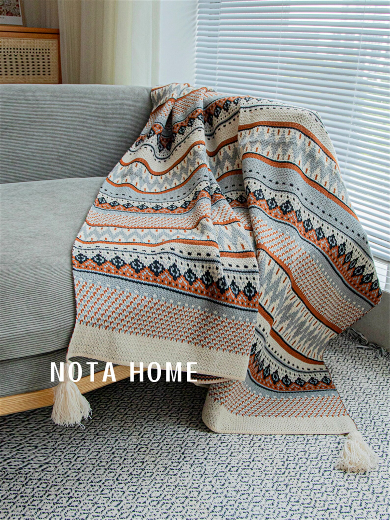 Handmade Knitted Blankets Bohemiangeometric Stripes Blanket Etsy