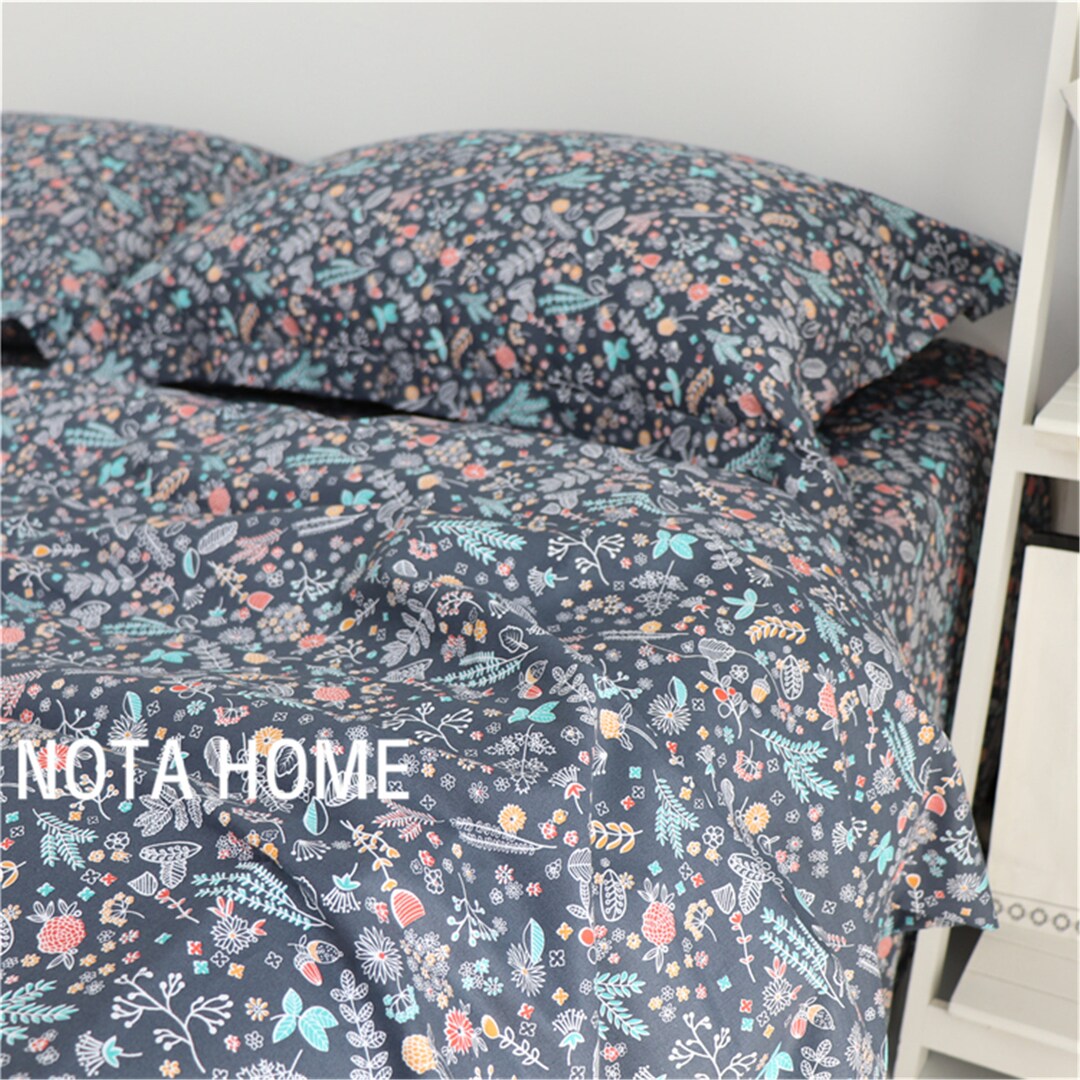 100 Cotton Navy Floral Duvet Cover Queen/twin/fullduvet Etsy