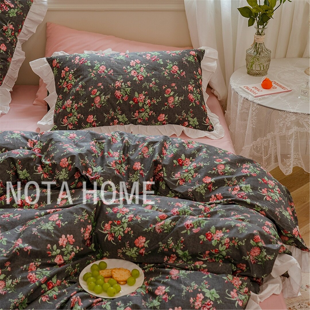 Vintage Black Floral Duvet Covers 100 Cotton Ruffled Duvet Cover Full