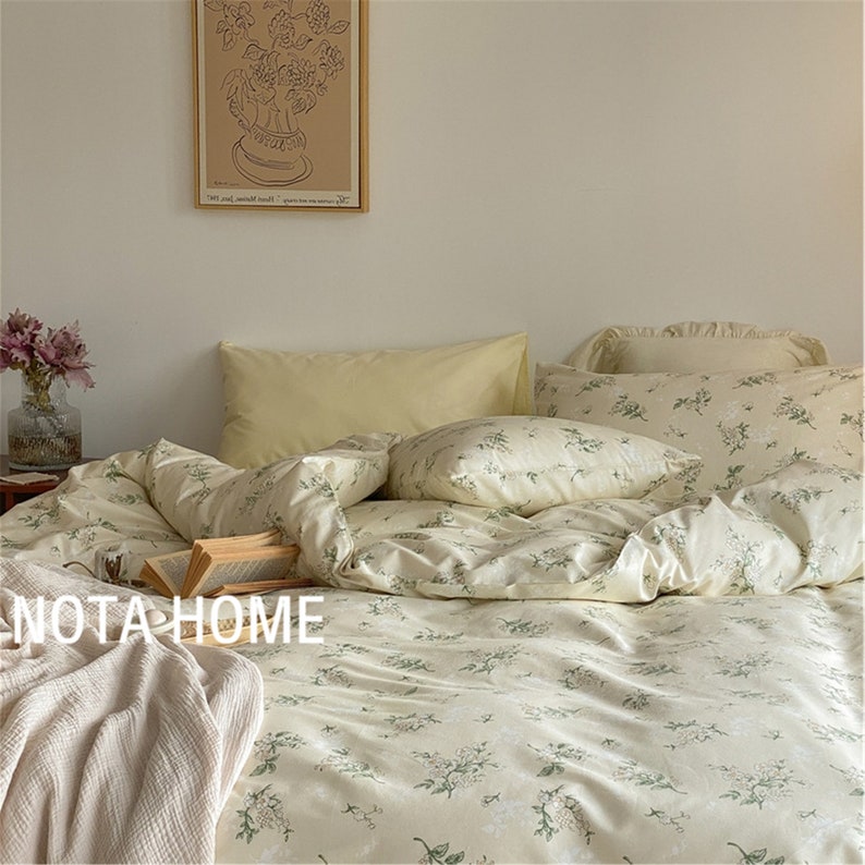 Beige Floral Duvet Covers Cotton Duvet Cover Etsy