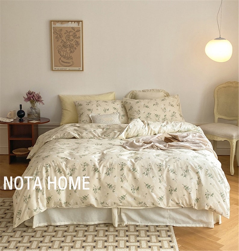 Beige Floral Duvet Covers Cotton Duvet Cover Etsy