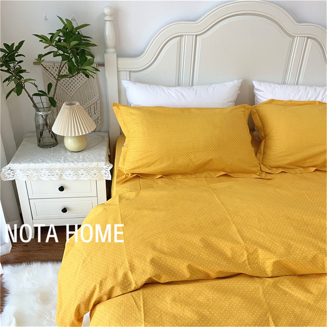 100 Cotton Duvet Cover Queen/twin/full,minimalist Yellow Polka Dot