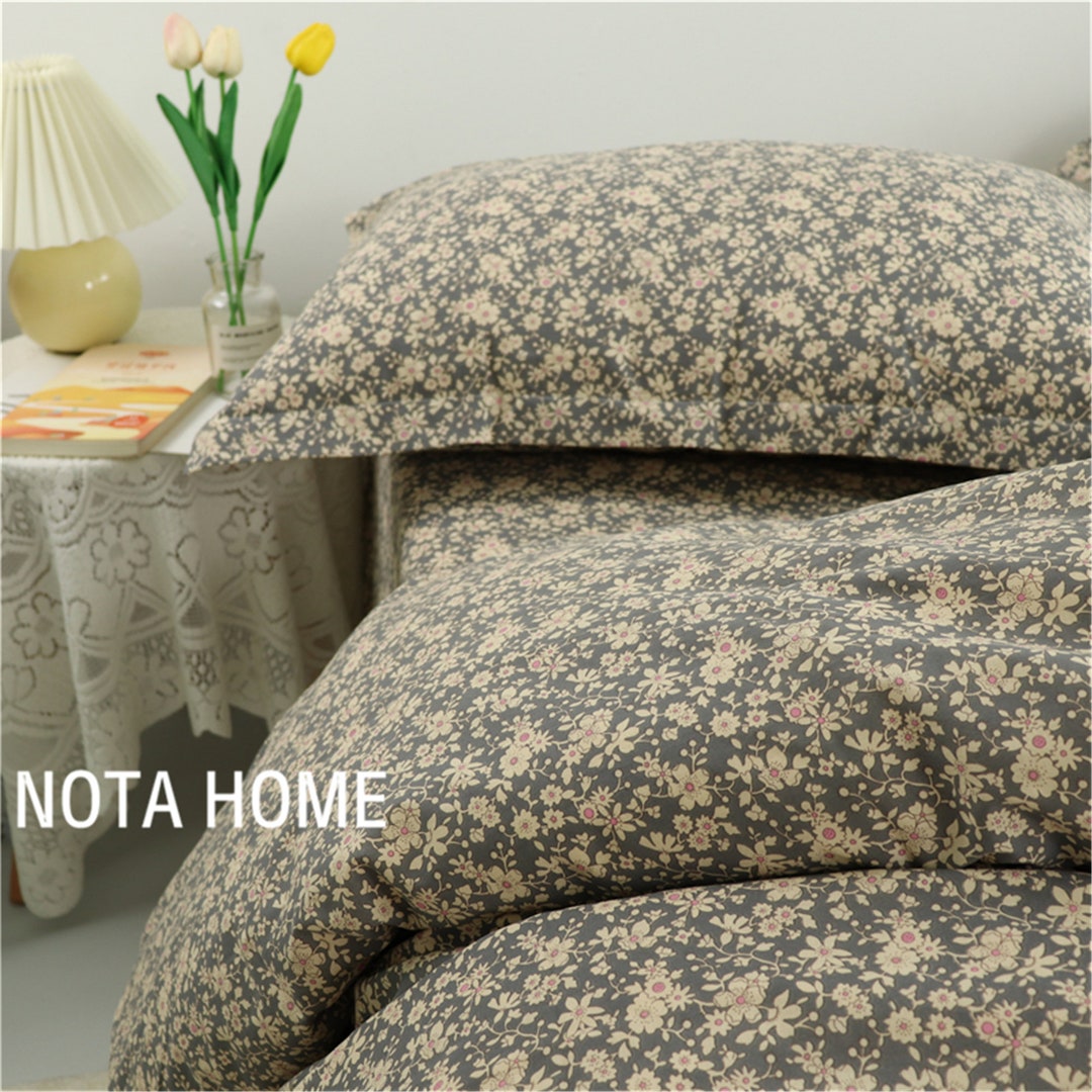100 Cotton Gray Floral Duvet Cover Twin/full/queen Duvet Covers