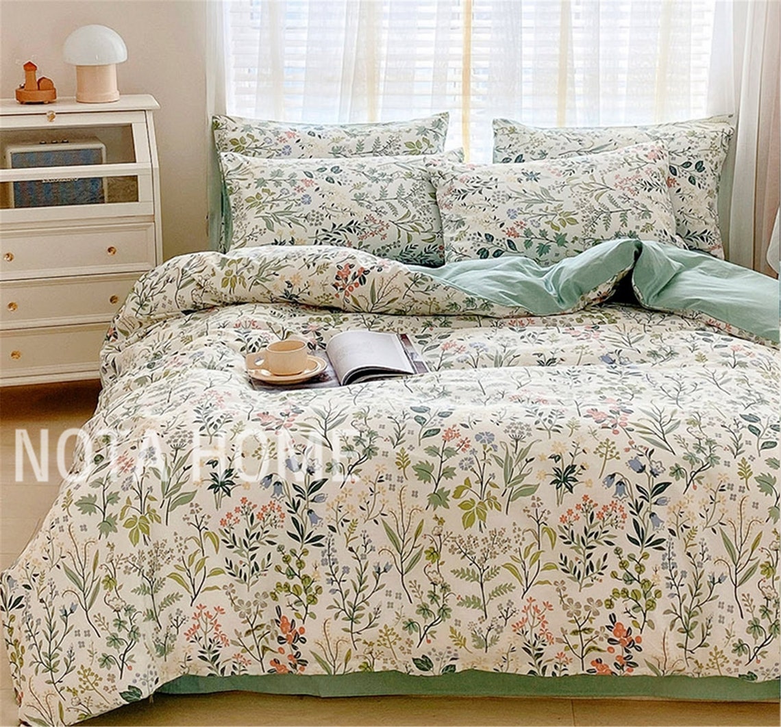 White Floral Duvet Cover 100 Cotton Bedding Etsy