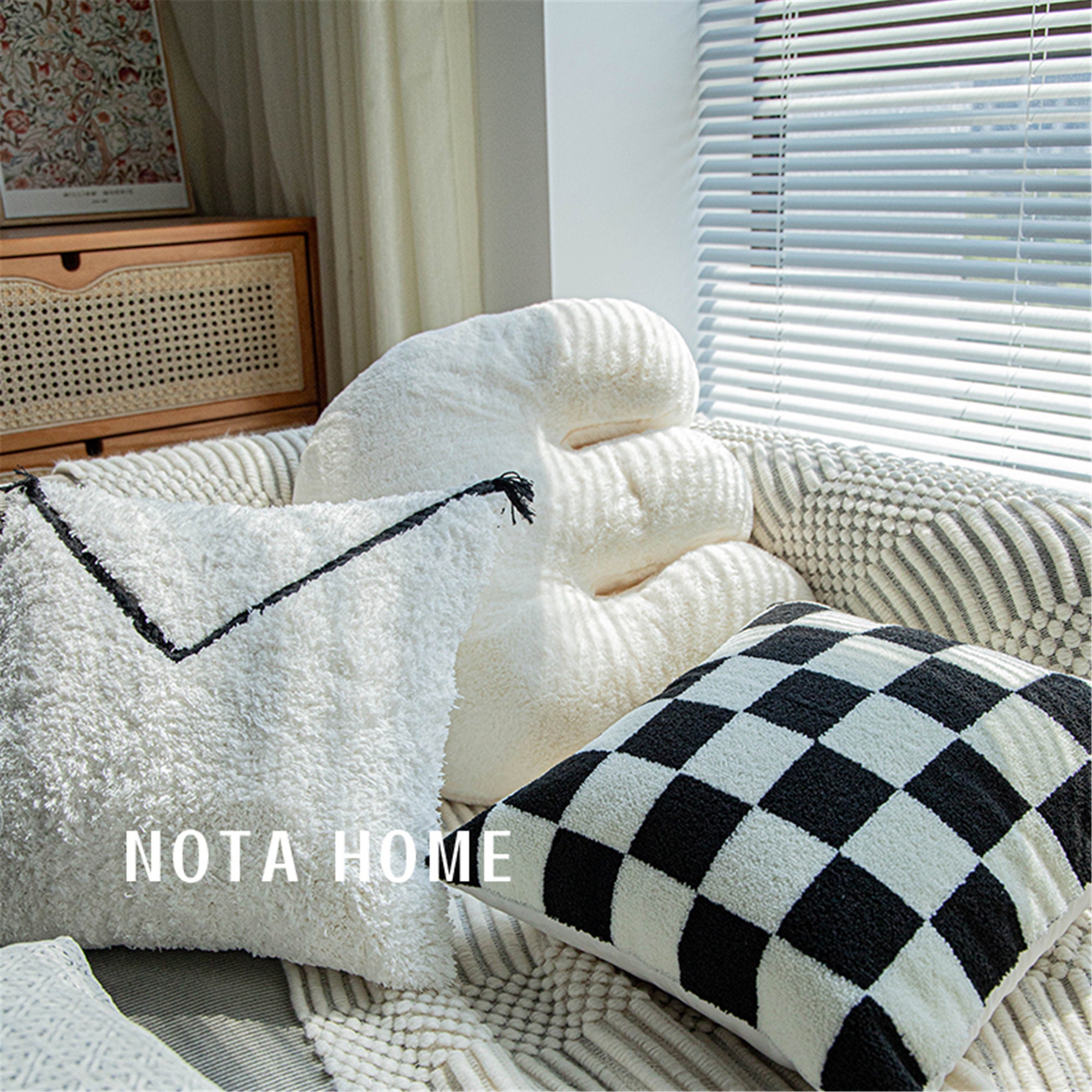 Minimalist Black White Velvet Cushion & Covercheckerboard Etsy