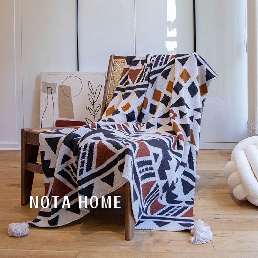 Minimalist Knit Blanket Handmade Knitted Blanketsgeometric Etsy