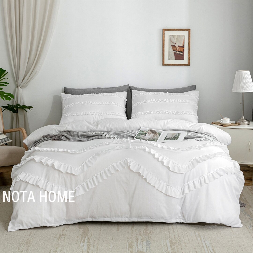 White Duvet Covers With Ruffle Decor,duvet Cover Twin/full/queen/king
