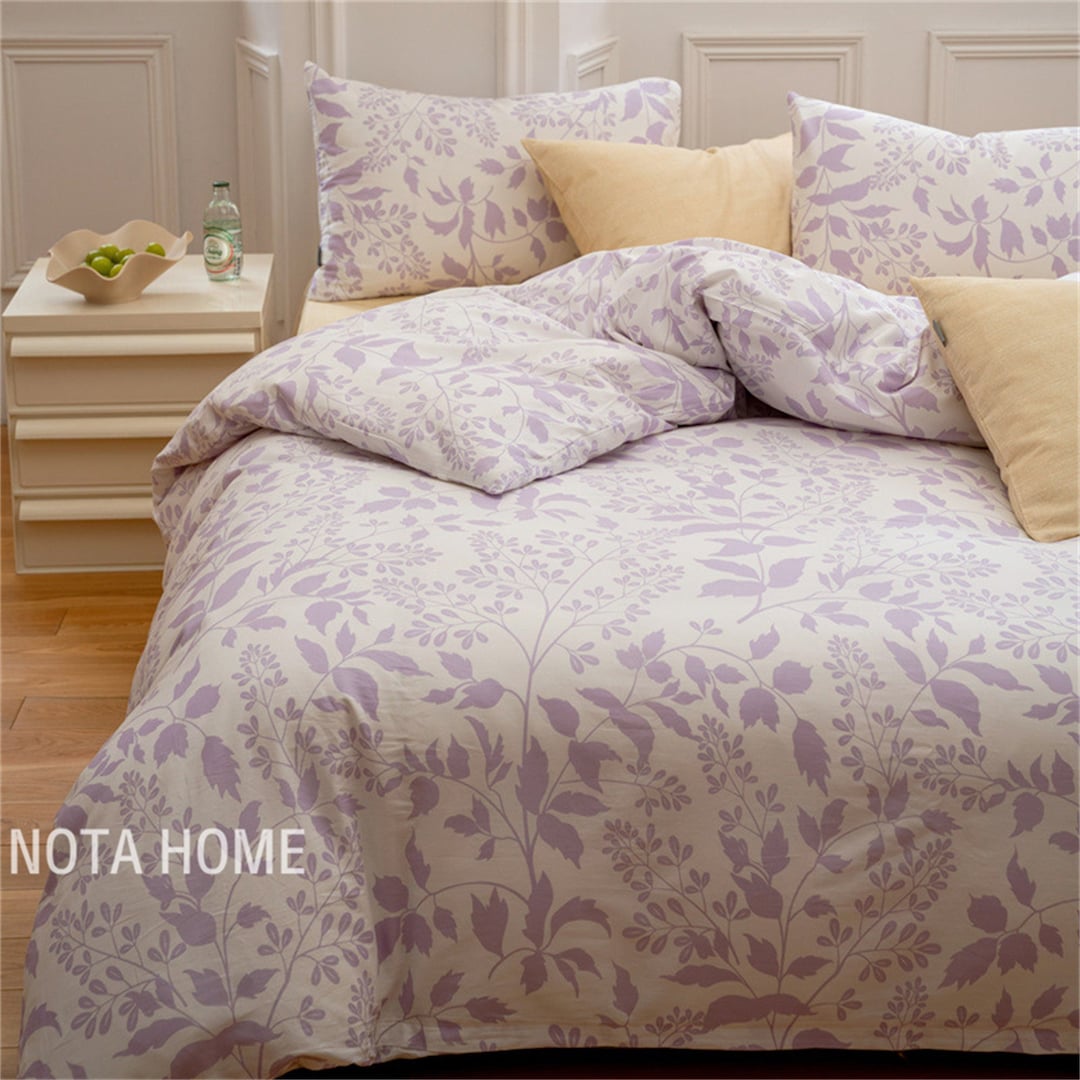 Cotton White/purple Floral Duvet Cover Queen/twin/full,duvet Covers ...