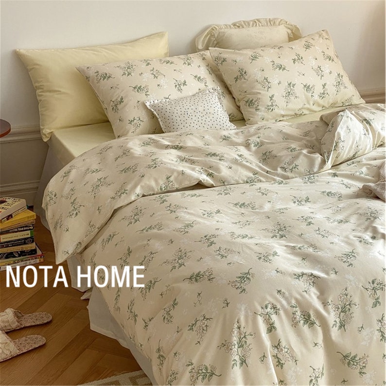 Beige Floral Duvet Covers Cotton Duvet Cover Etsy