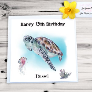 TURTLE Personalised Birthday Card Sea turtle underwater card
