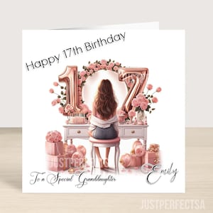 17th Birthday Card Girls Granddaughter Niece Daughter, Personalised 17th girls card