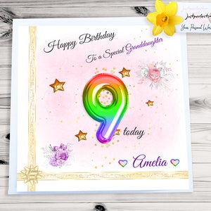 Personalised 9th Birthday card, 9th birthday card for Granddaughter, Birthday card for Niece, Birthday card for Daughter, Girls b-day card