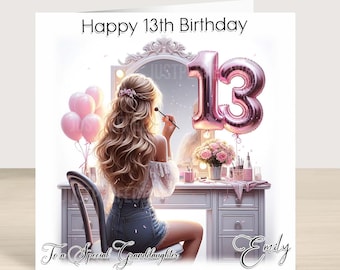 Personalised 13th Birthday Card Girls for Granddaughter Niece Daughter Friend, Blond hair Beautiful teenage girl 13th birthday card