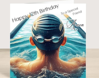 Personalised Swimming Training 9,10,11,12th Birthday Card Grandson, Nephew, Son, Teenager swimming lessons card