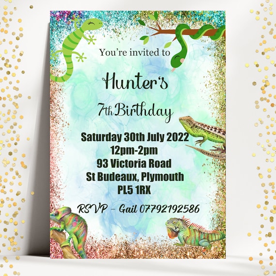 Personalized Reptile Birthday Invitations, A6 Party Invites