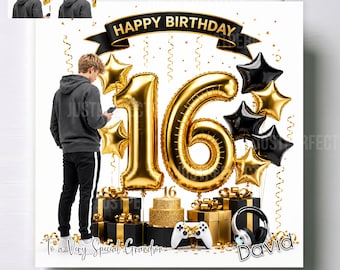 Boys 16th Happy Birthday Card ,Personalised for Grandson, Son, Brother, Nephew