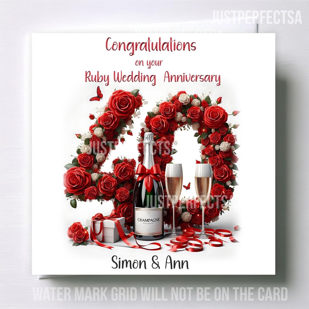 Personalised 40th Ruby Wedding Anniversary Card - 40th Wedding ...