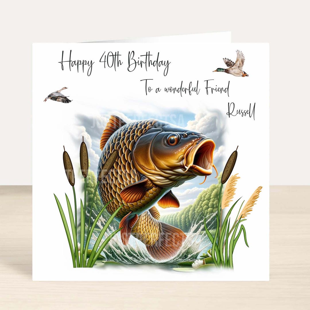 Personalised CARP Birthday Card Fisherman Lake Fishing Friend Dad ...