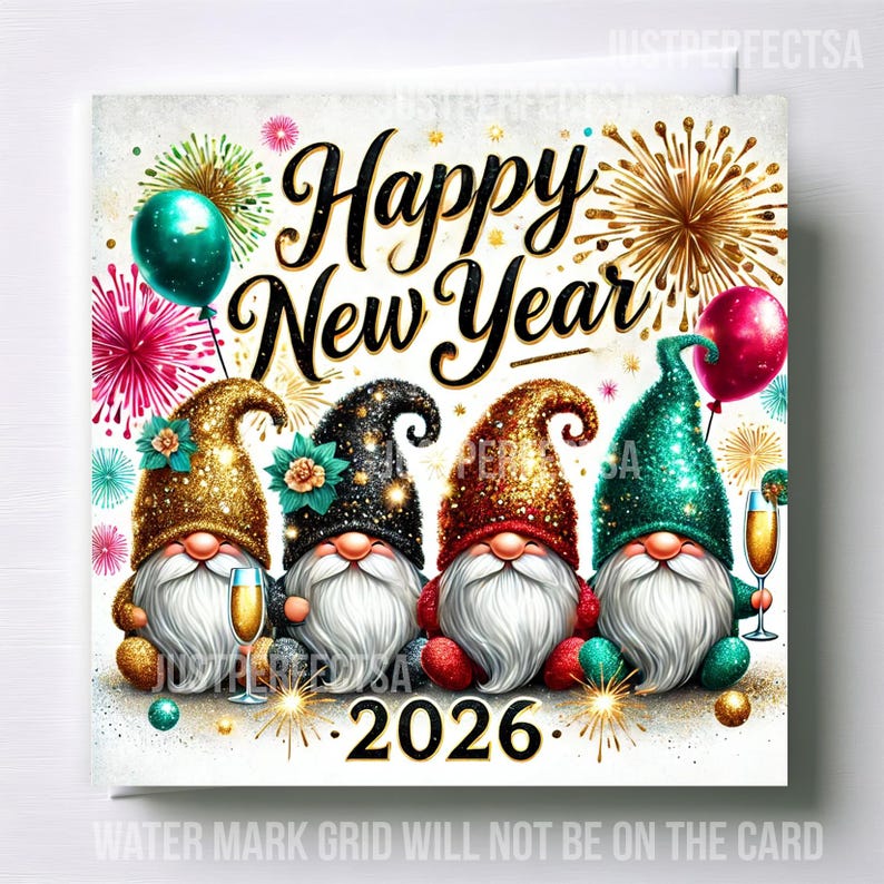 pack of 5,10,30 Handmade Happy New Year 2026 Card |Square card with premium White envelope 6"x6" immagine 1
