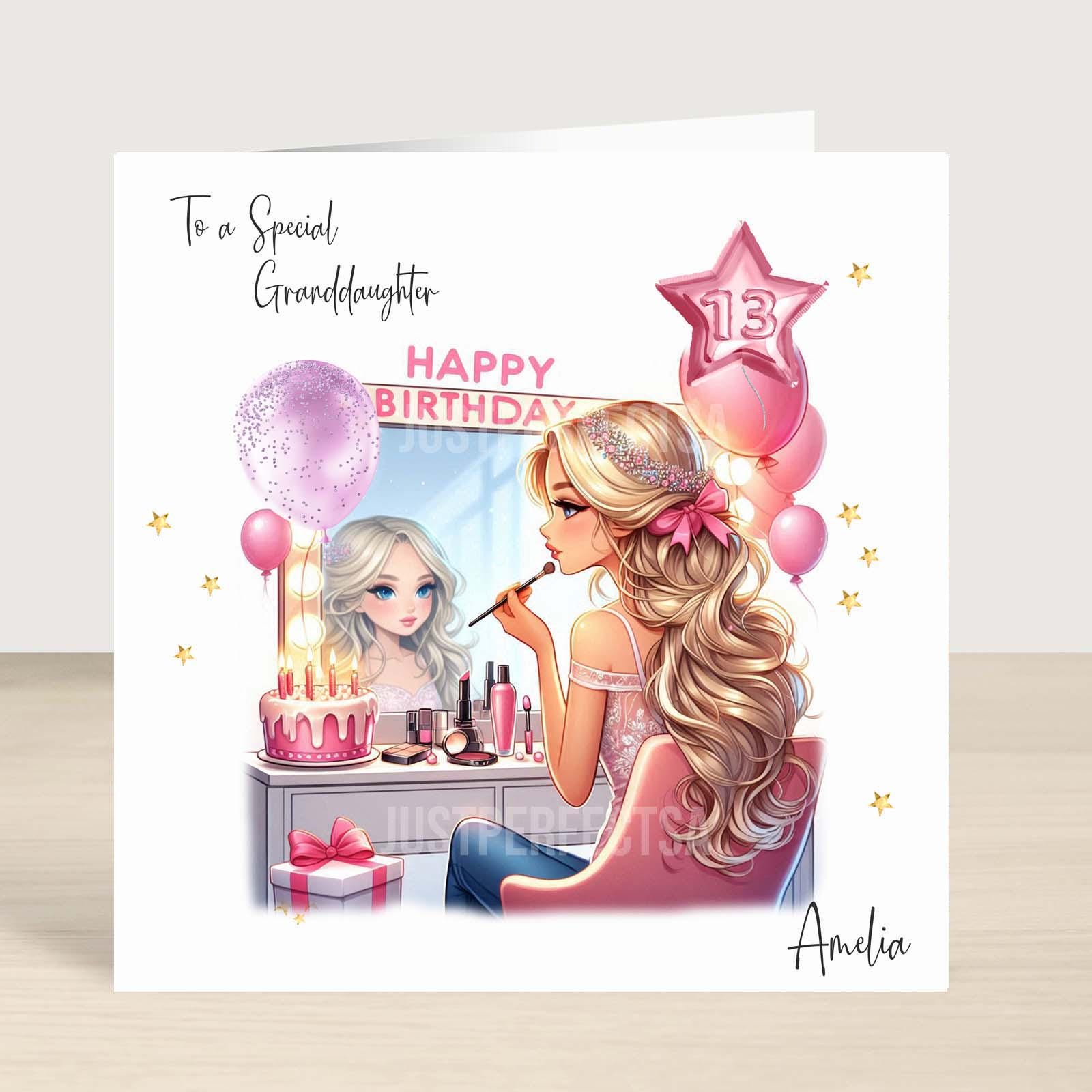 Personalised Pink Stars Birthday Card For Daughter, Niece, Or Granddaughter - 11th To 15th Birthday
