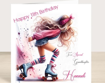 Personalised Girls Skating birthday card granddaughter, niece, daughter, teenage girl on rollers