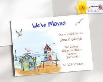 Personalised Change of address ,New home, Printed moving house cards, Beach Hut, Boat