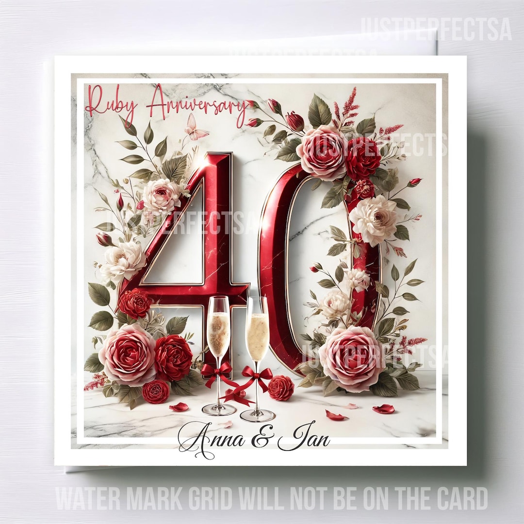 Ruby Wedding Anniversary Card 40th Personalised With Printed Number ...