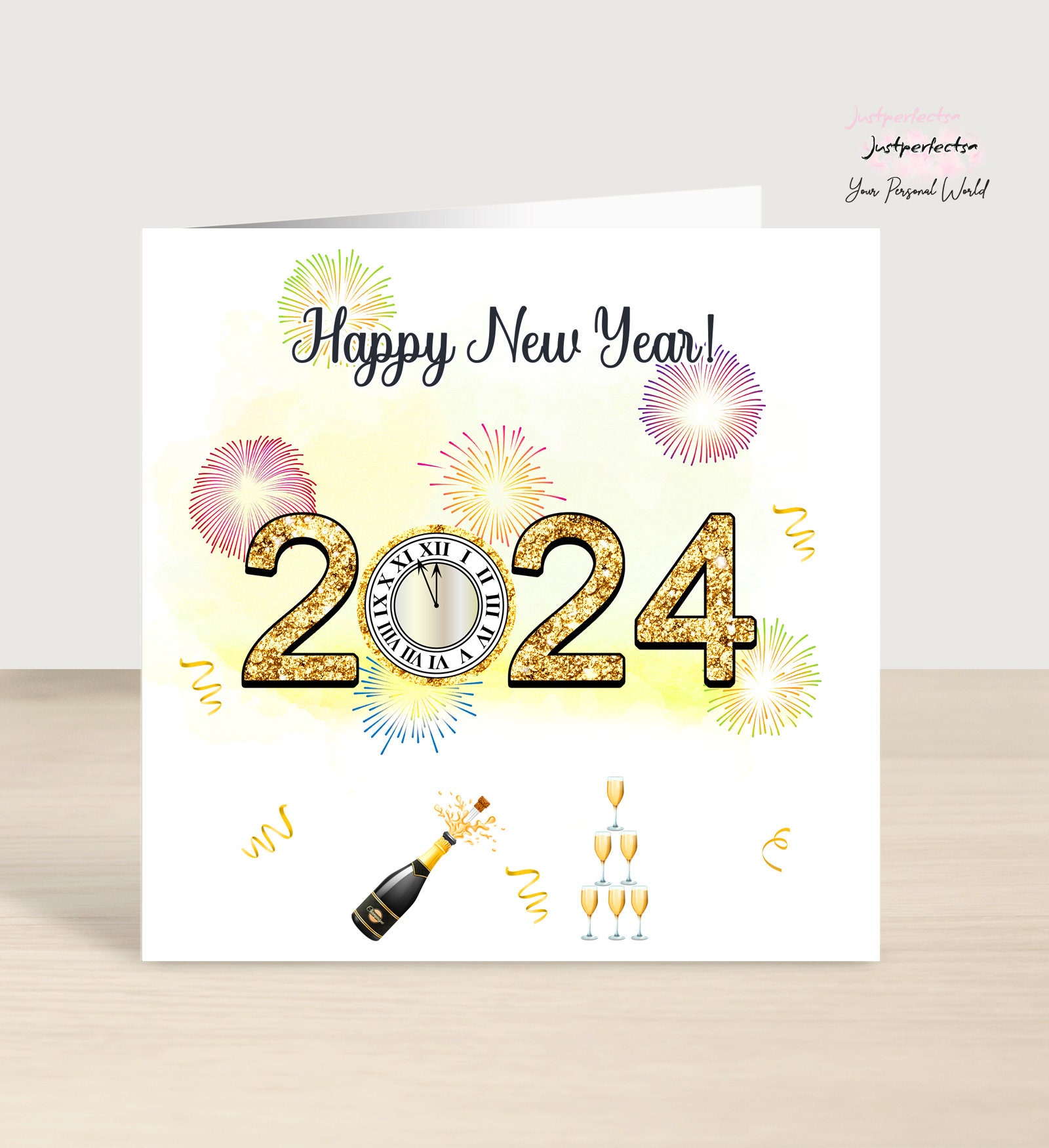 Happy New Year 2025 Card, Pack of 5,10,30 2024card, Champagne